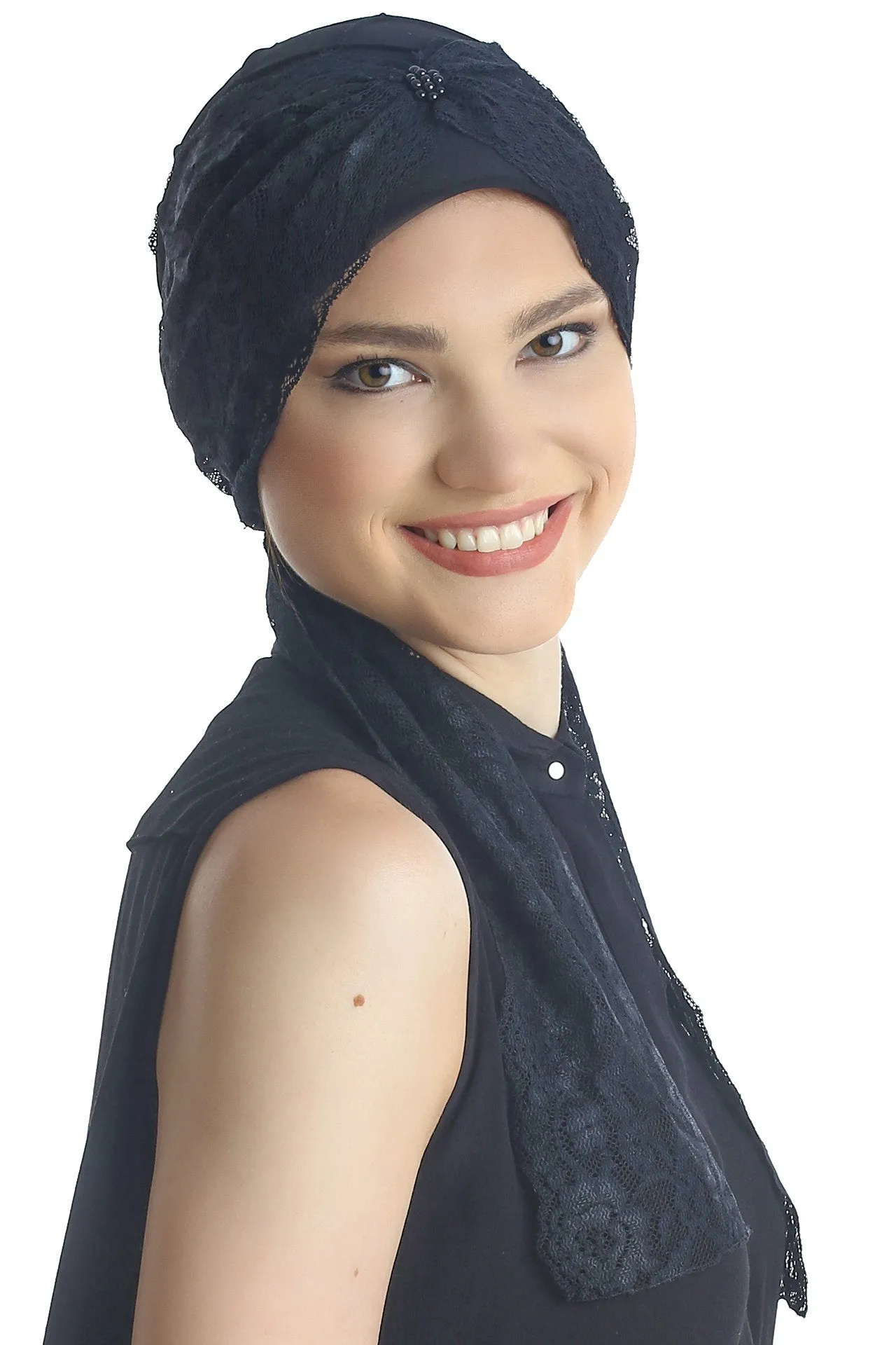 Diamond Patterned Hat with Long Lace Tails