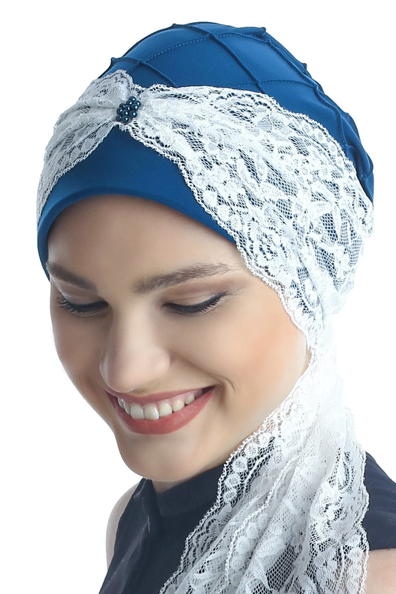 Diamond Patterned Hat with Long Lace Tails