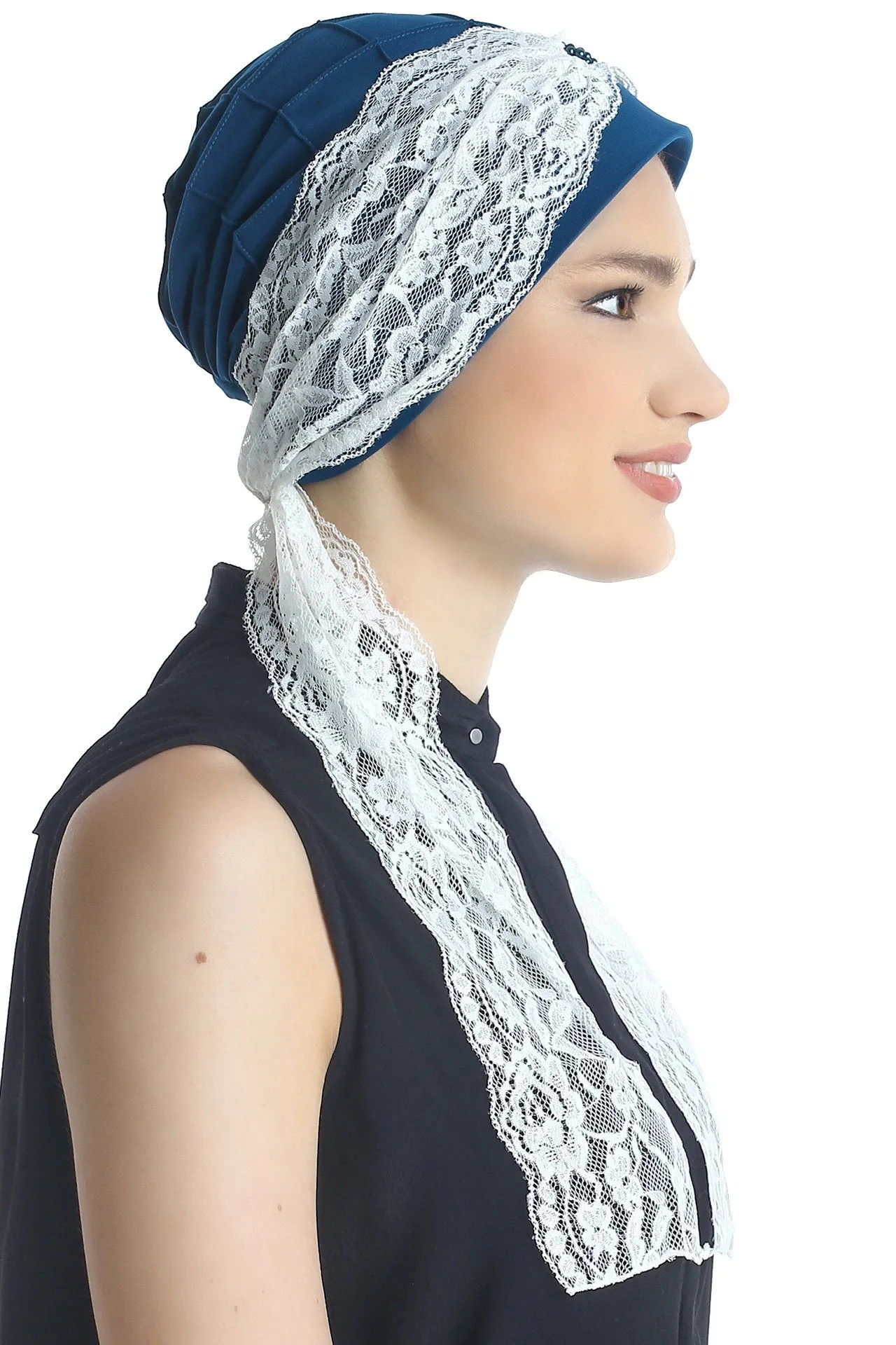 Diamond Patterned Hat with Long Lace Tails