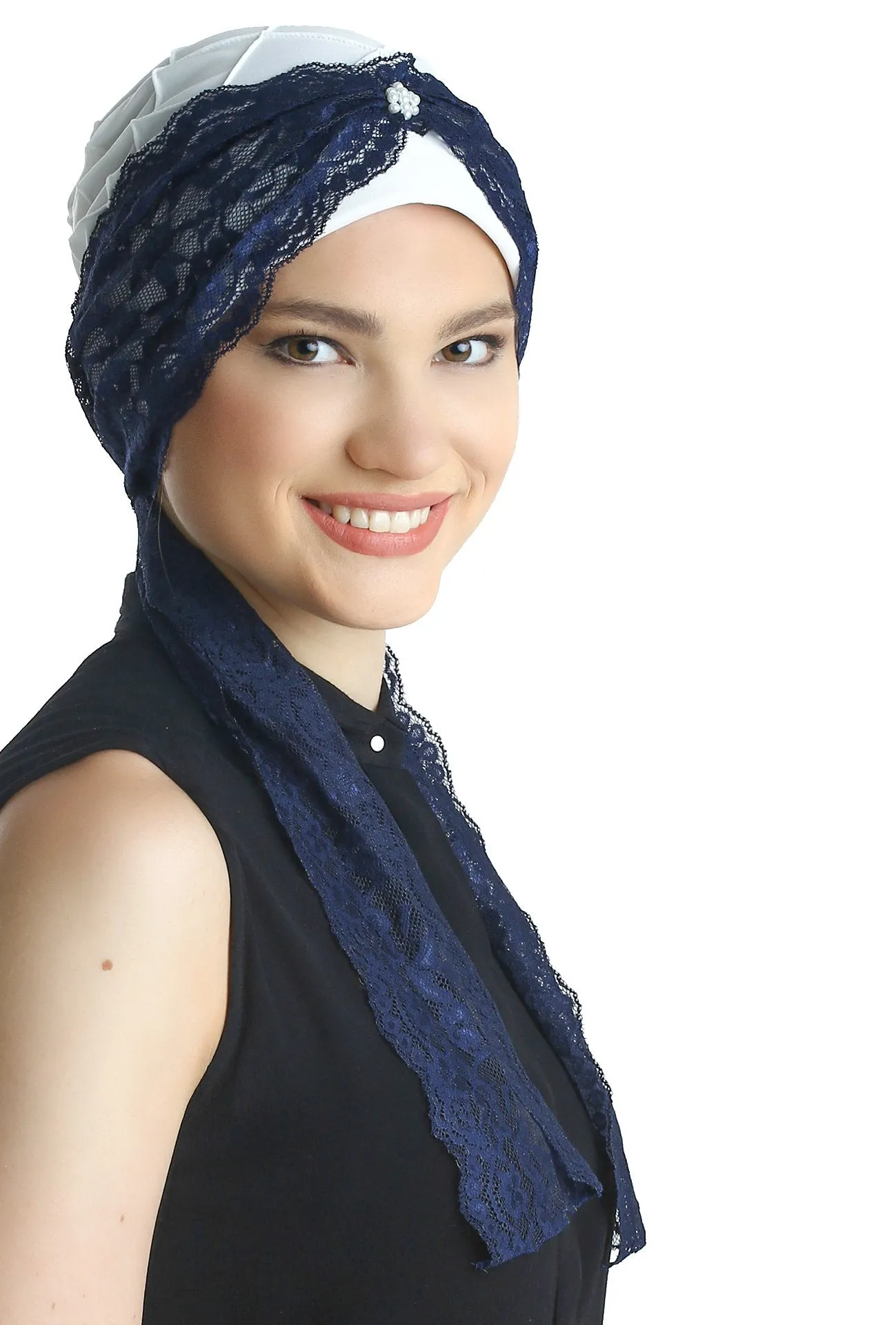 Diamond Patterned Hat with Long Lace Tails