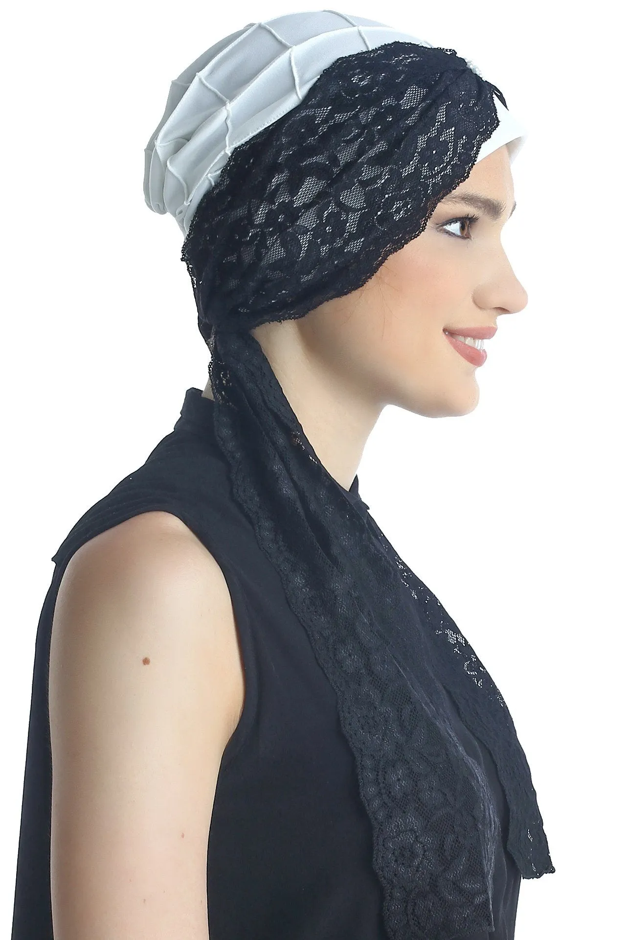 Diamond Patterned Hat with Long Lace Tails