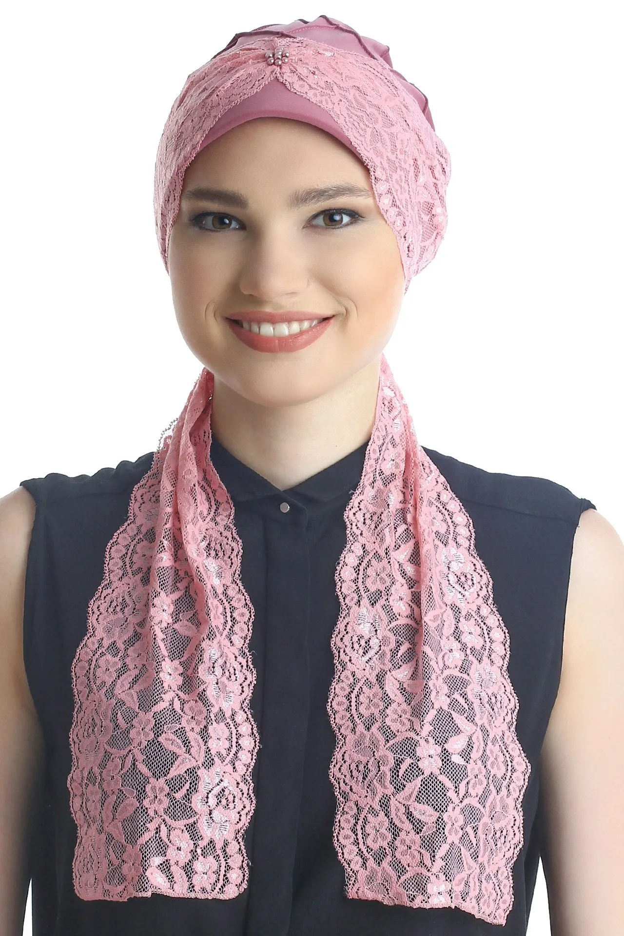 Diamond Patterned Hat with Long Lace Tails
