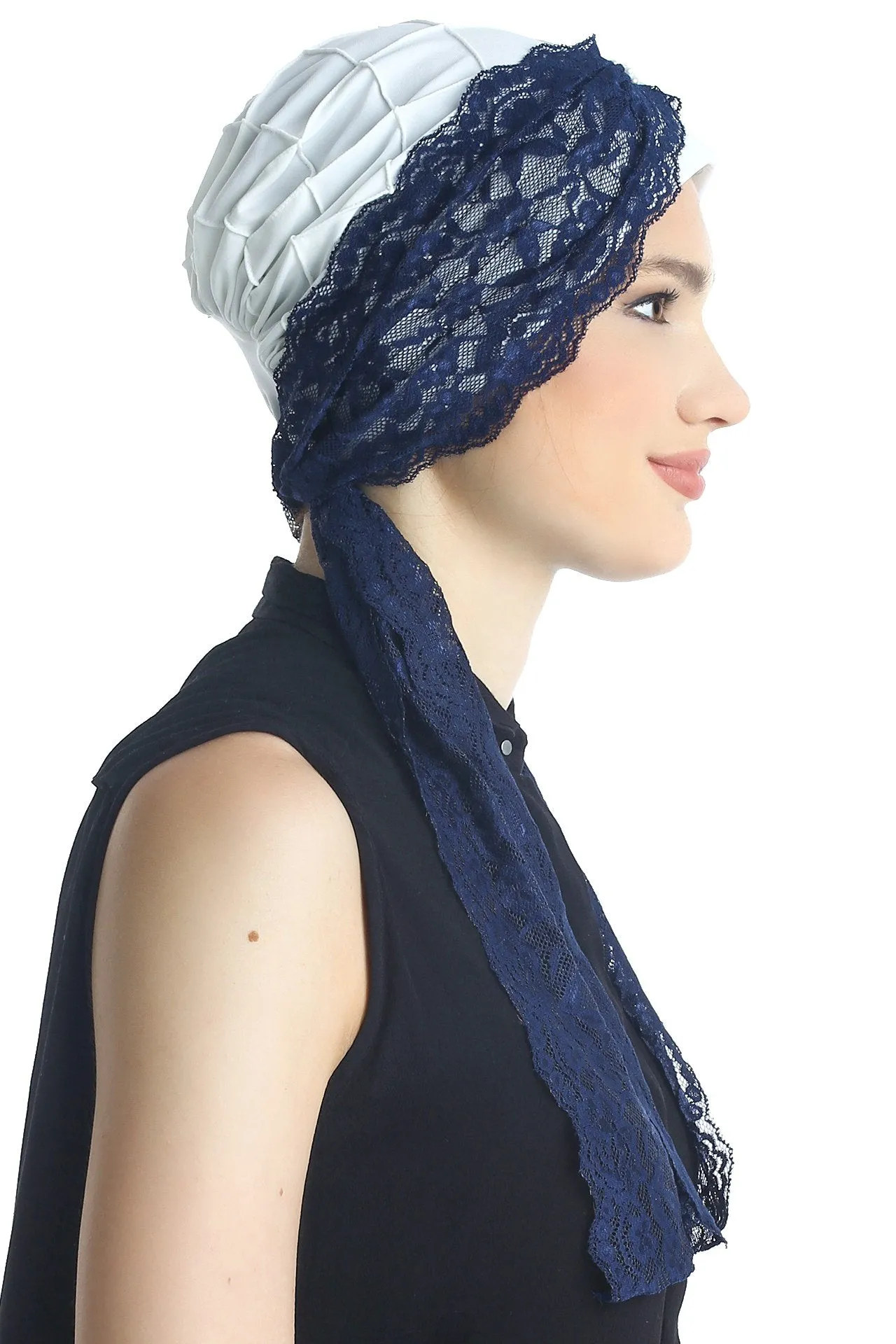 Diamond Patterned Hat with Long Lace Tails