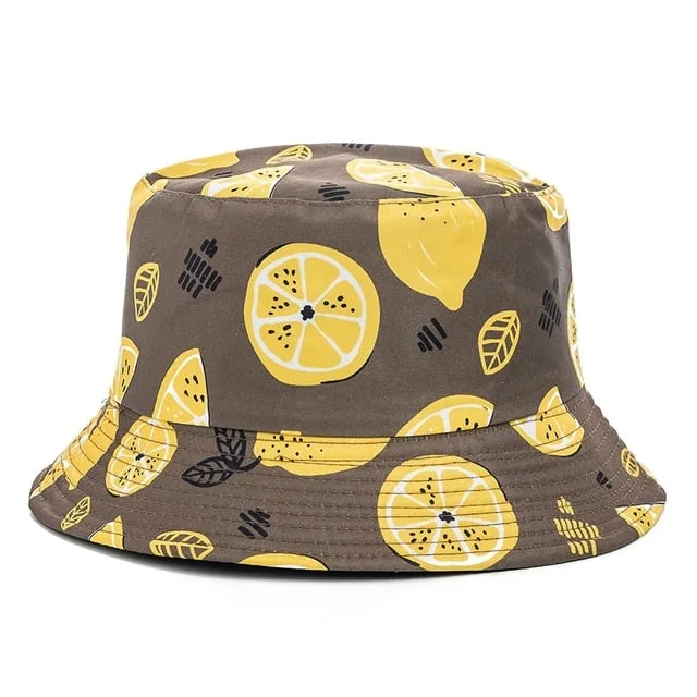 Double-sided Wear Fruit Printing Women Cap Outdoor Sun Hat Bucket Hat
