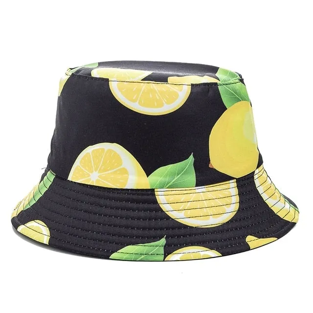 Double-sided Wear Fruit Printing Women Cap Outdoor Sun Hat Bucket Hat