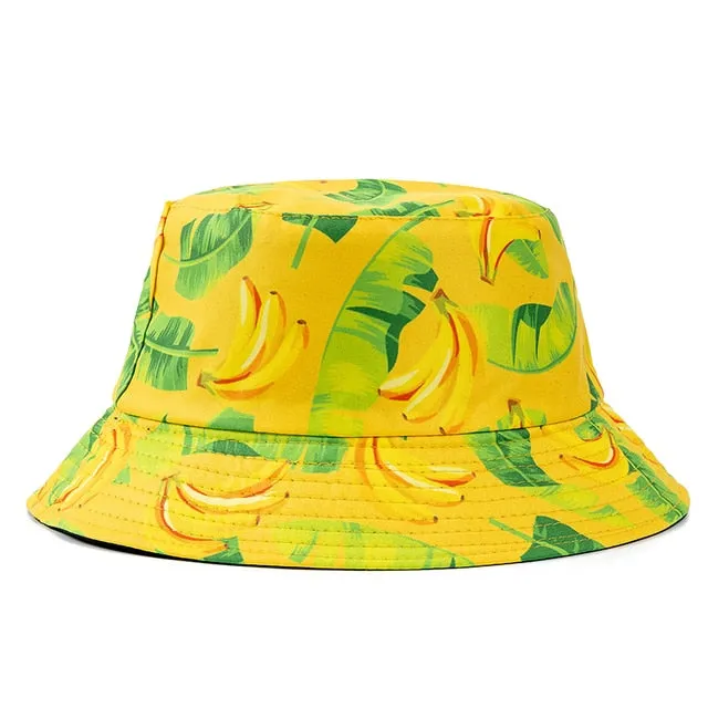 Double-sided Wear Fruit Printing Women Cap Outdoor Sun Hat Bucket Hat