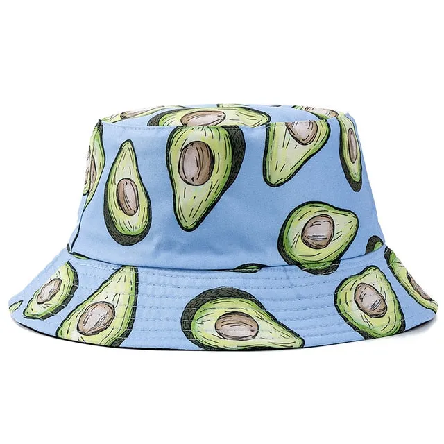 Double-sided Wear Fruit Printing Women Cap Outdoor Sun Hat Bucket Hat