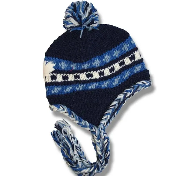 Earflap hat with POMPOM for Men and Woman. 100% Wool with Fleece lining. handmade in Nepal.