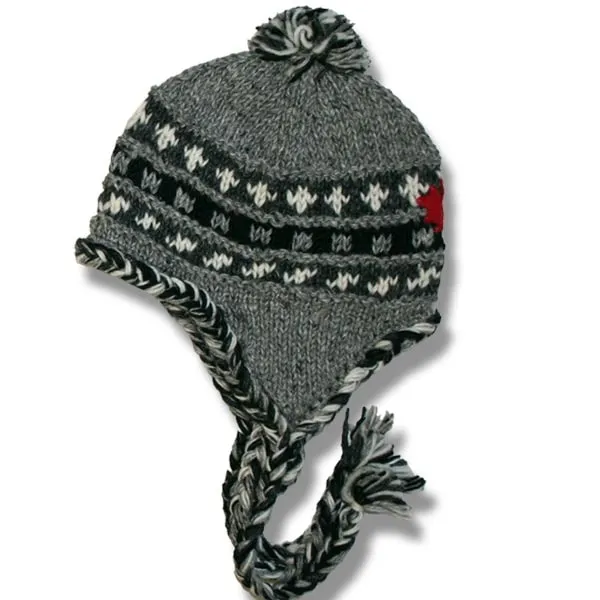 Earflap hat with POMPOM for Men and Woman. 100% Wool with Fleece lining. handmade in Nepal.