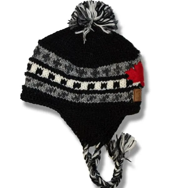 Earflap hat with POMPOM for Men and Woman. 100% Wool with Fleece lining. handmade in Nepal.