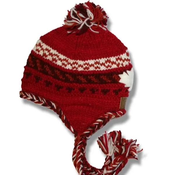 Earflap hat with POMPOM for Men and Woman. 100% Wool with Fleece lining. handmade in Nepal.