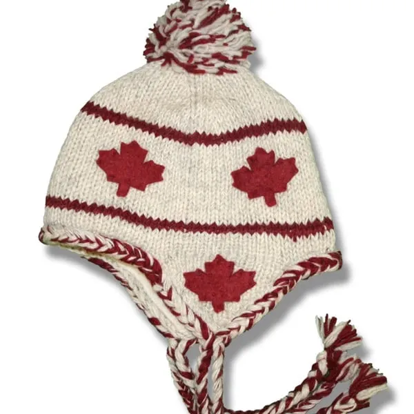 Earflap hat with POMPOM for Men and Woman. 100% Wool with Fleece lining. handmade in Nepal.
