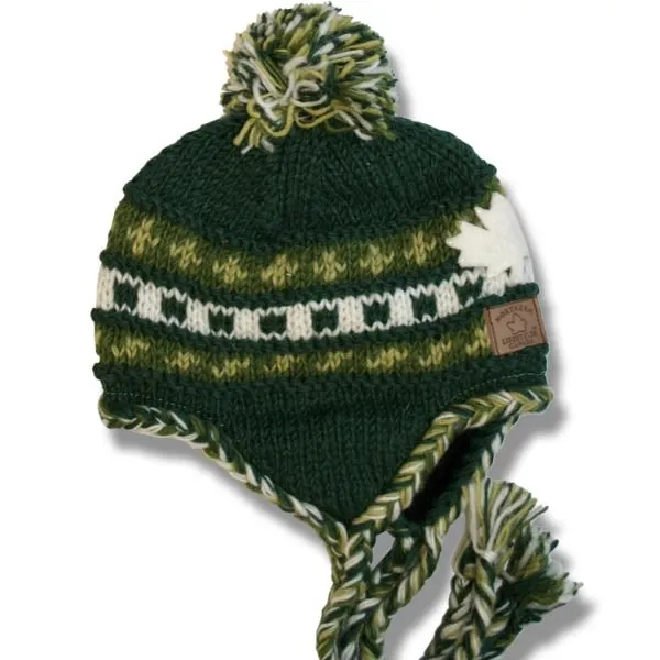 Earflap hat with POMPOM for Men and Woman. 100% Wool with Fleece lining. handmade in Nepal.