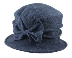 Fleece Cloche Hat with Bow ~ Gray