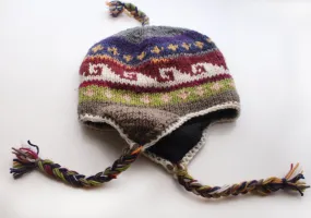 Hand Knitted Ear Flap Grey Maroon Color Warm Woolen Sherpa Cap