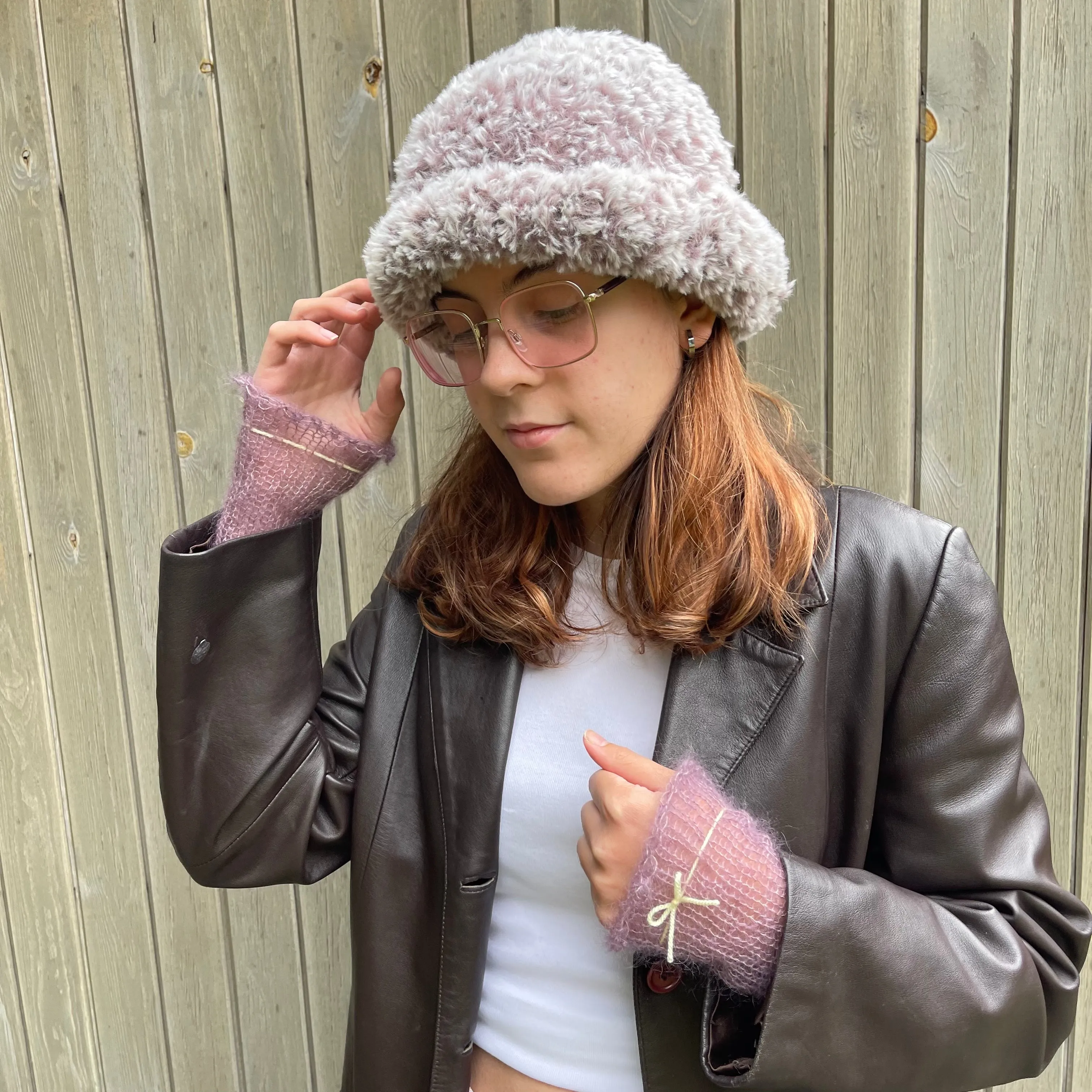 Handmade fluffy / faux fur bowler hat in taupe
