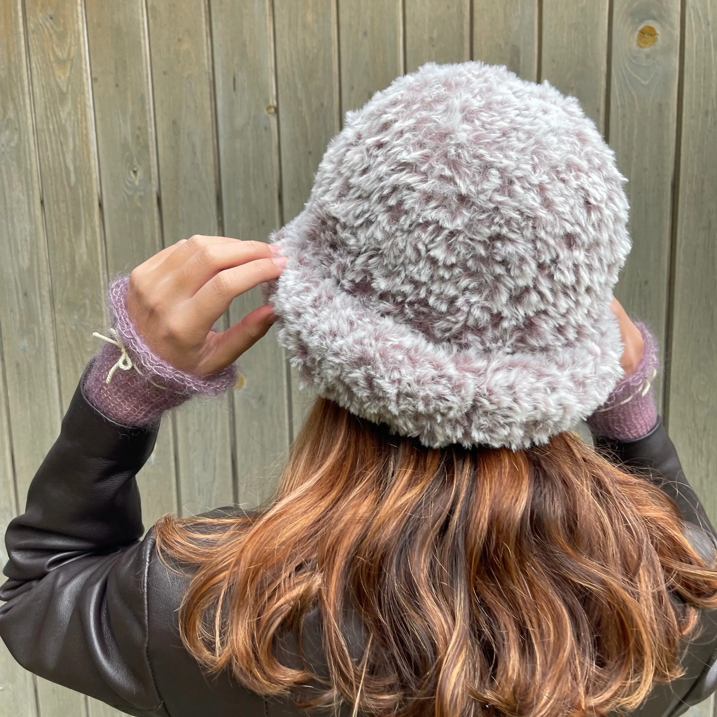 Handmade fluffy / faux fur bowler hat in taupe