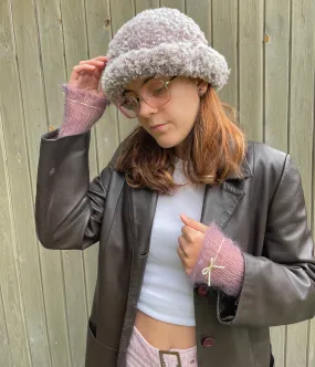 Handmade fluffy / faux fur bowler hat in taupe