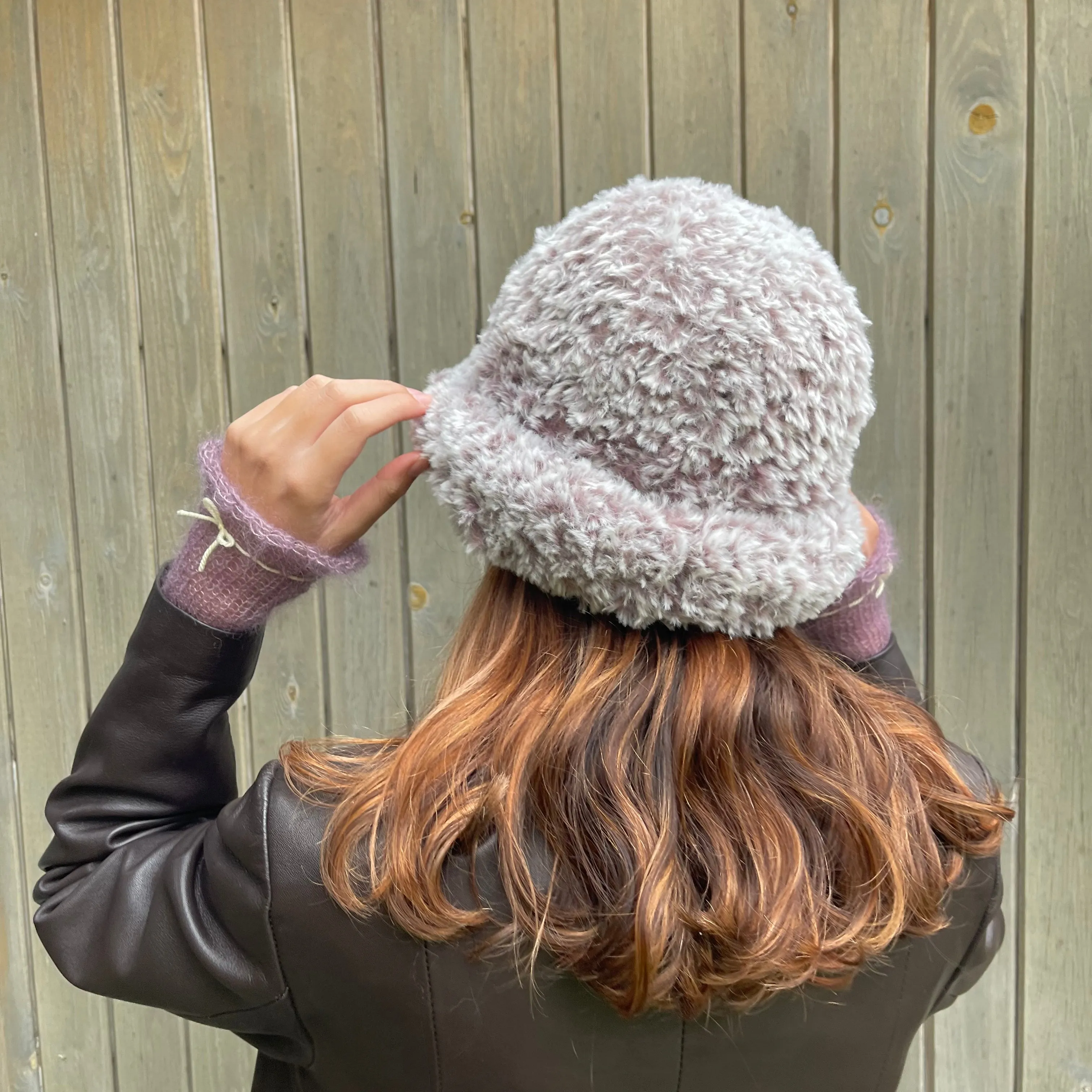 Handmade fluffy / faux fur bowler hat in taupe