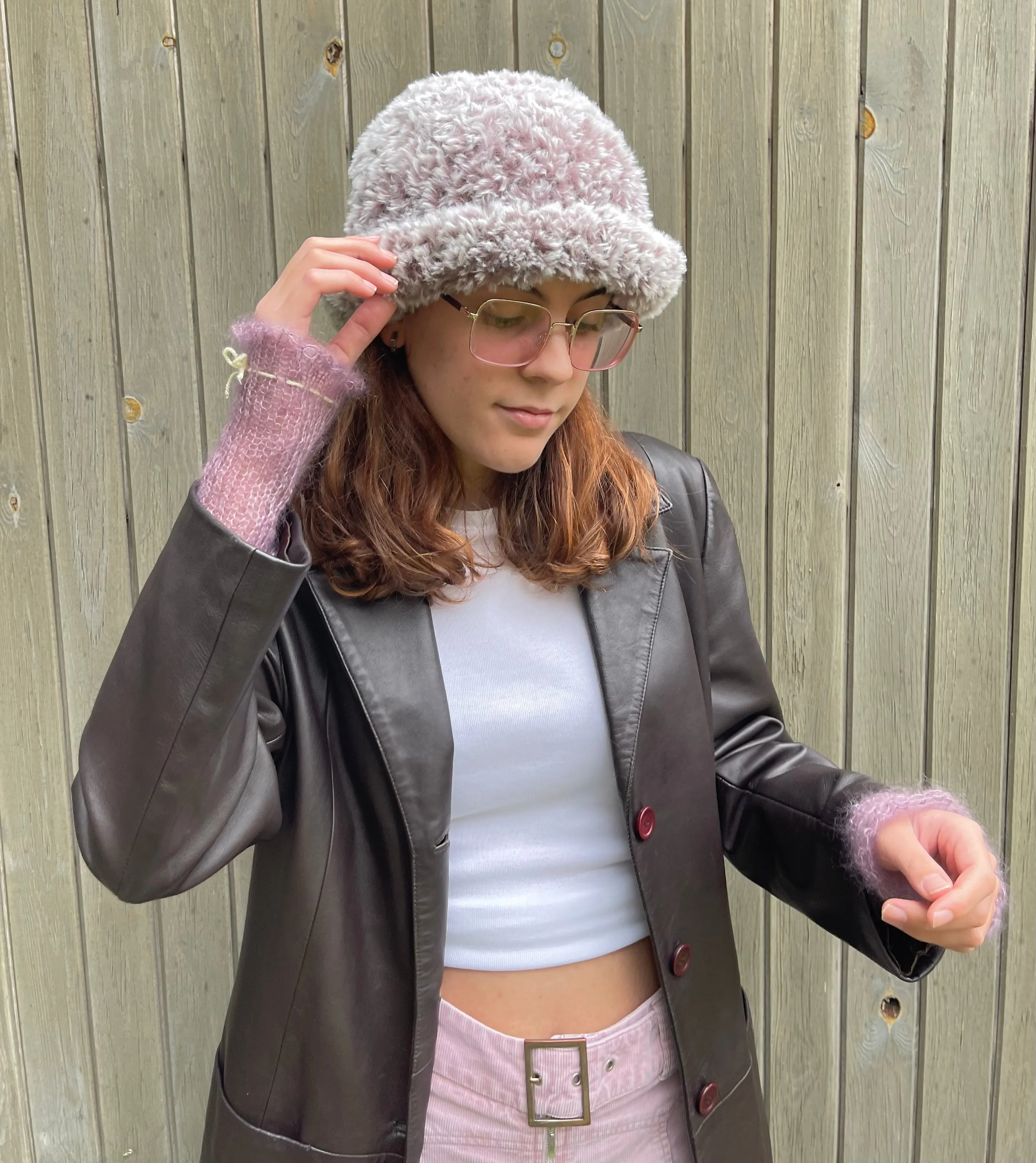 Handmade fluffy / faux fur bowler hat in taupe