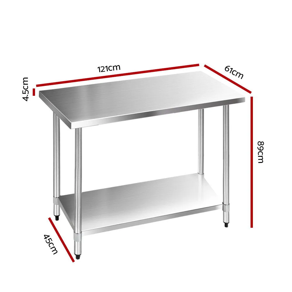 Heavy Duty 304 Stainless Steel Kitchen Bench 1219x610mm Cefito
