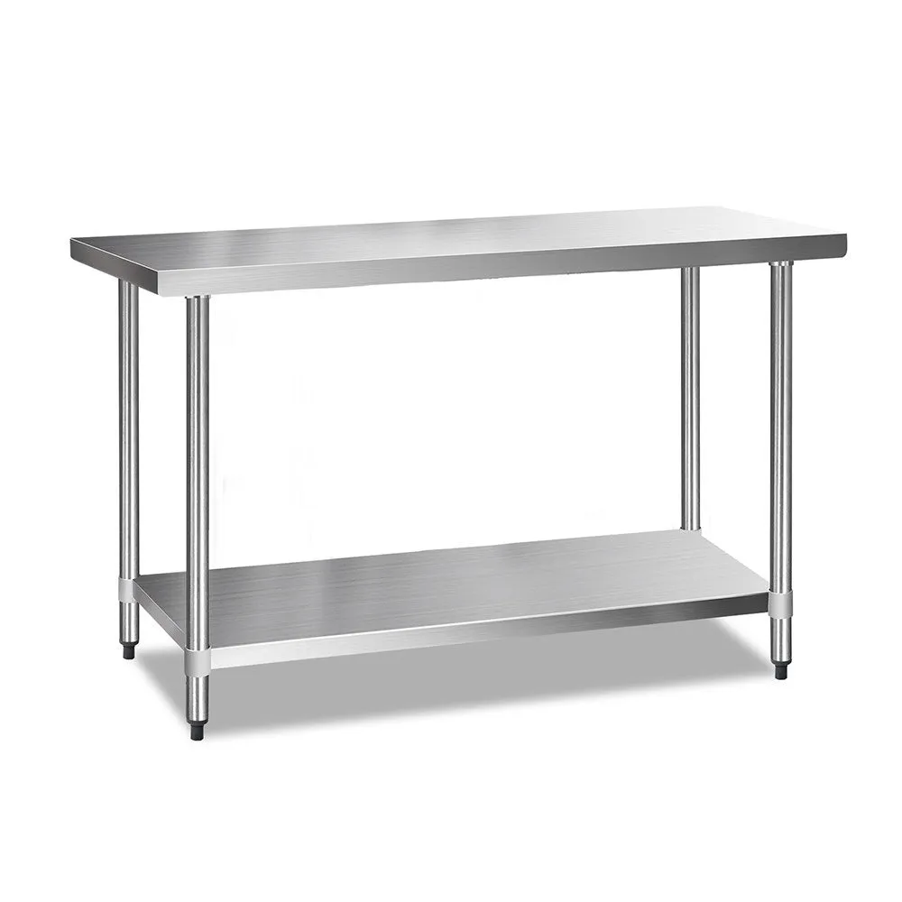 Heavy Duty Stainless Steel Kitchen Bench with Shelving - Cefito