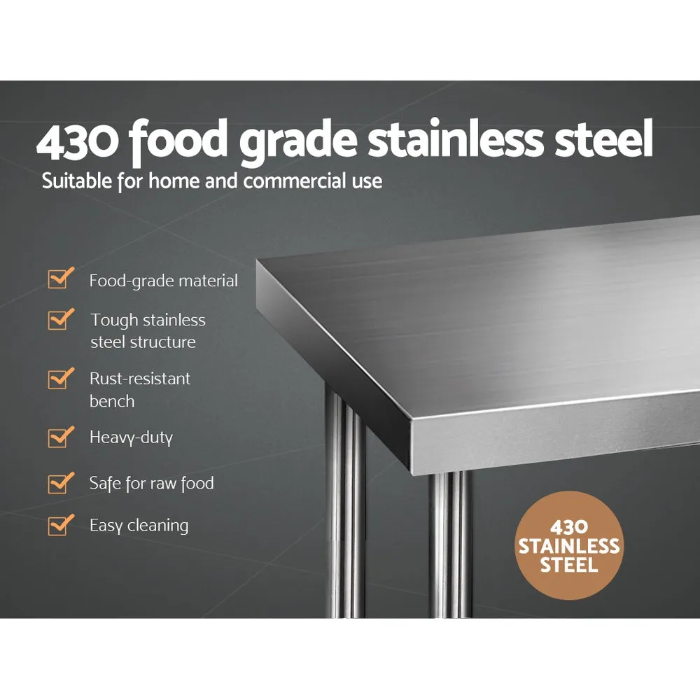 Heavy Duty Stainless Steel Kitchen Bench with Shelving - Cefito