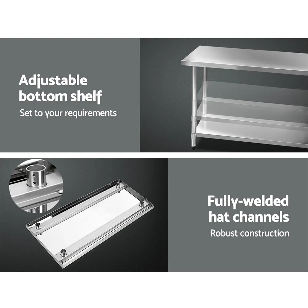 Heavy Duty Stainless Steel Kitchen Bench with Shelving - Cefito