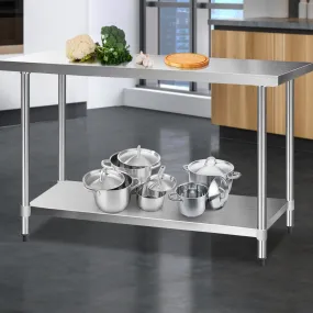 Heavy Duty Stainless Steel Kitchen Bench with Shelving - Cefito