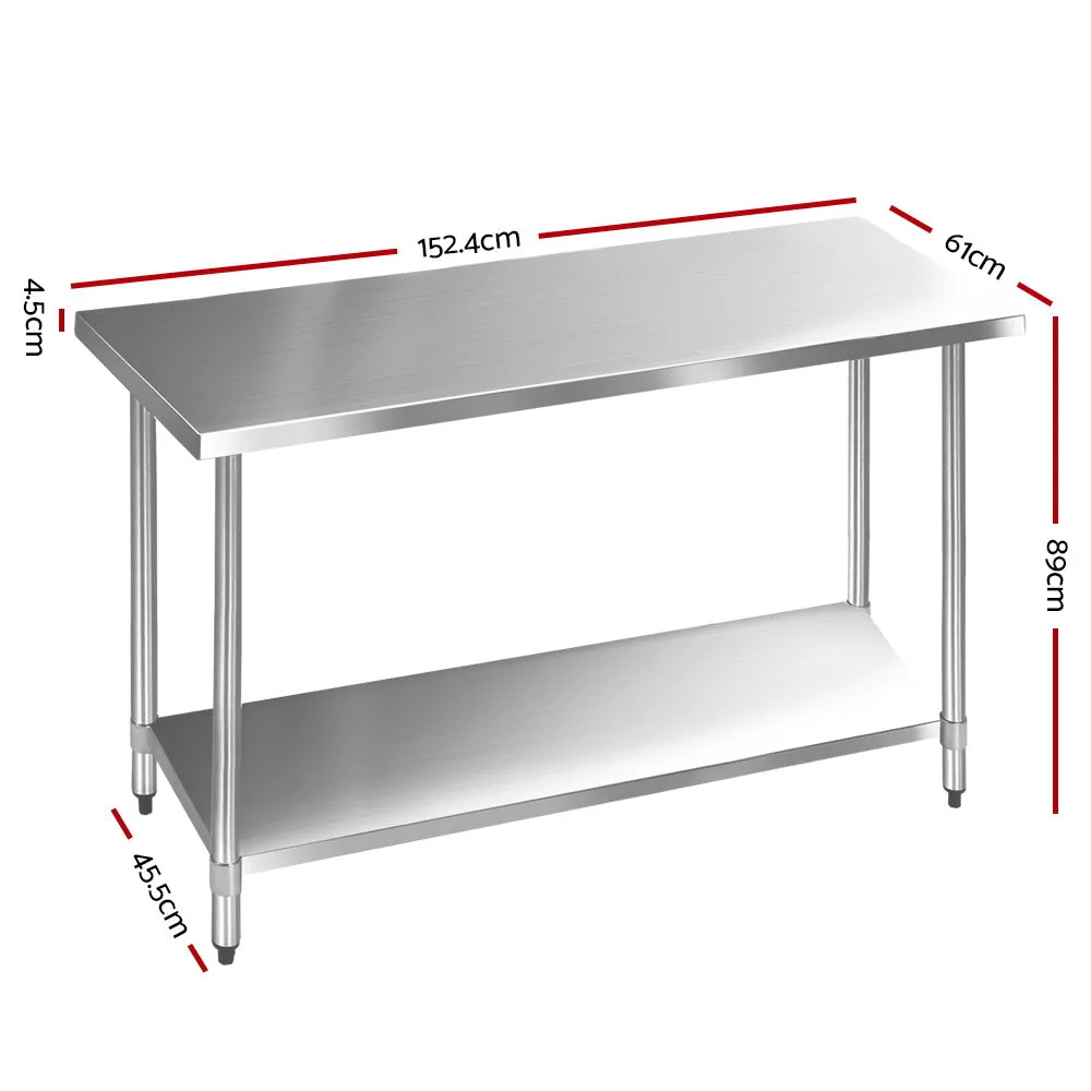Heavy Duty Stainless Steel Kitchen Bench with Shelving - Cefito