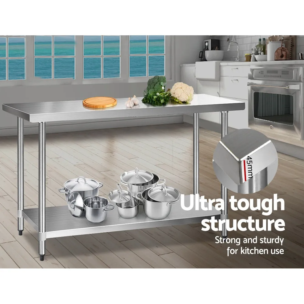 Heavy Duty Stainless Steel Kitchen Bench with Shelving - Cefito