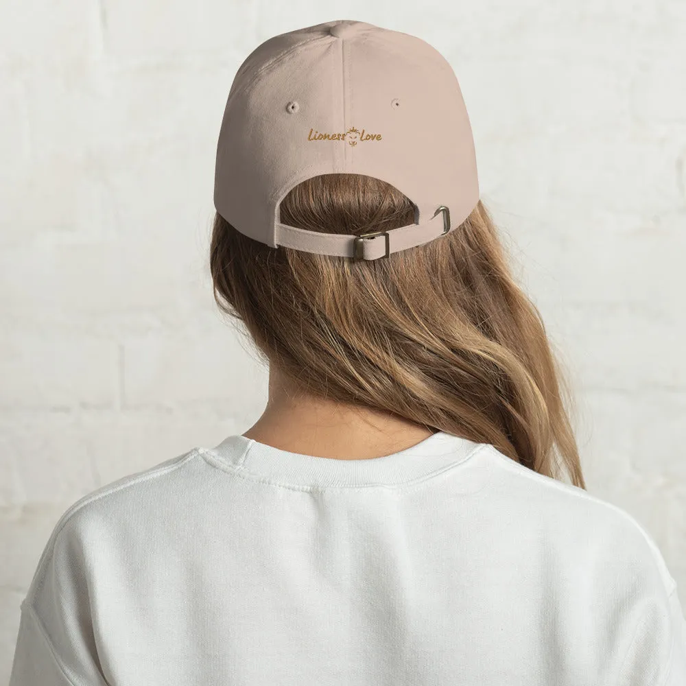 Java Joy: Peace, Love, Coffee Embroidered Dad Hat, lioness-love