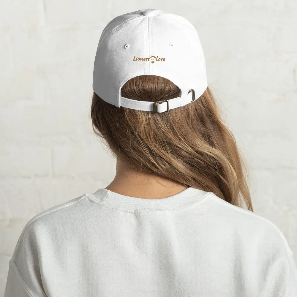 Java Joy: Peace, Love, Coffee Embroidered Dad Hat, lioness-love