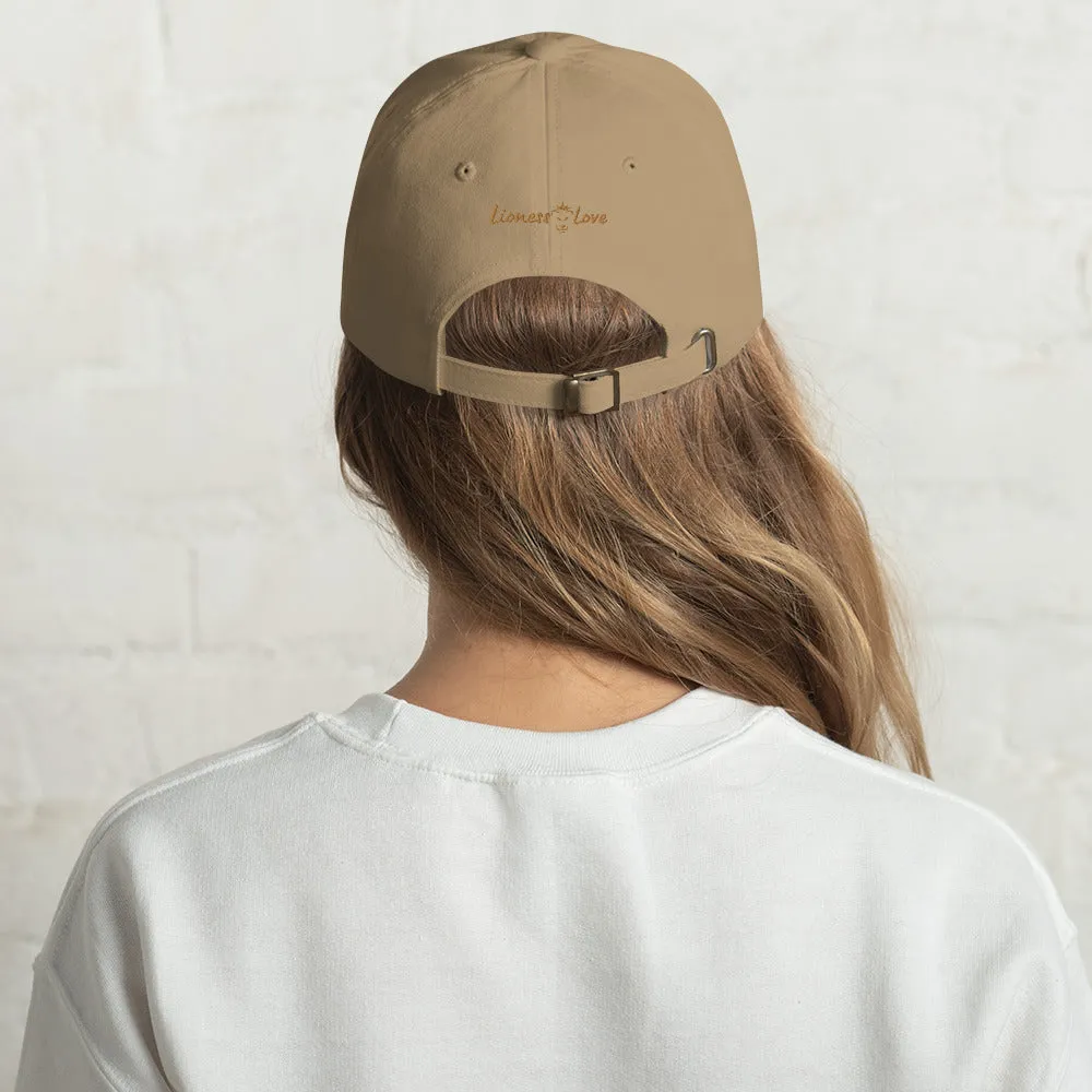 Java Joy: Peace, Love, Coffee Embroidered Dad Hat, lioness-love