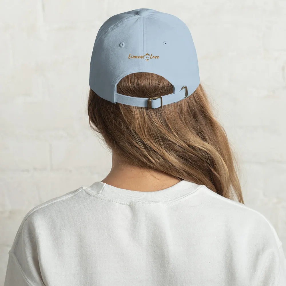 Java Joy: Peace, Love, Coffee Embroidered Dad Hat, lioness-love