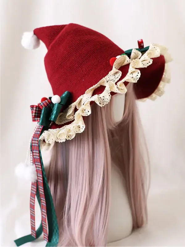 Lace Bow Christmas Hat