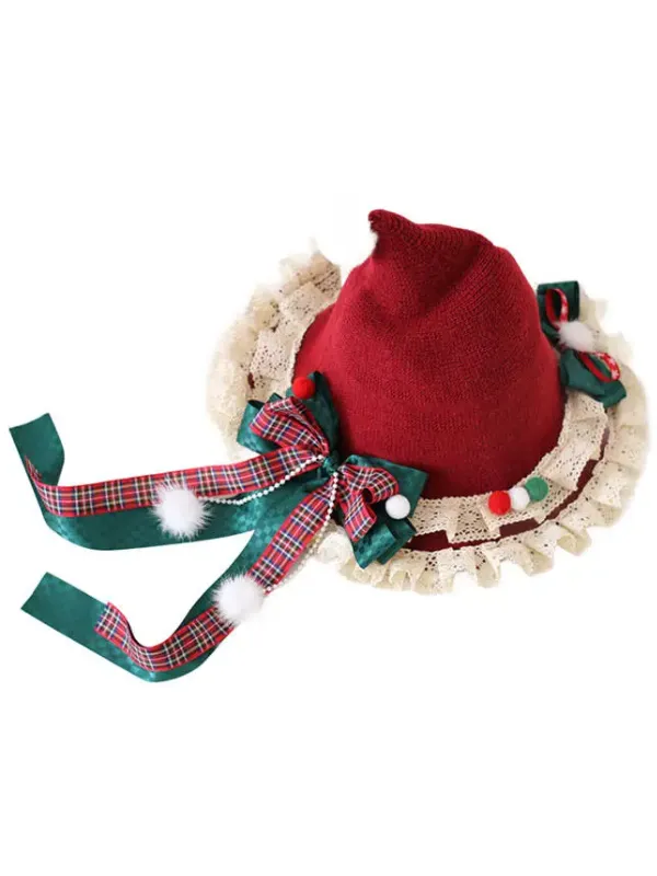 Lace Bow Christmas Hat