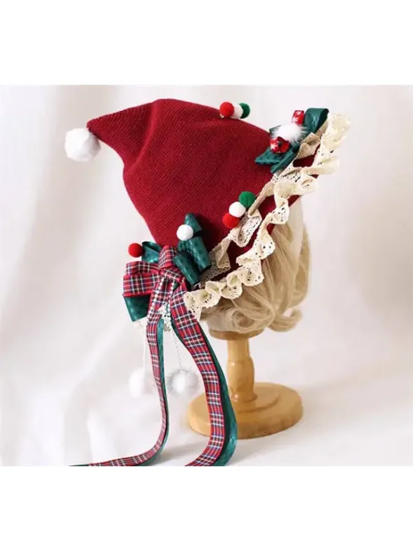 Lace Bow Christmas Hat