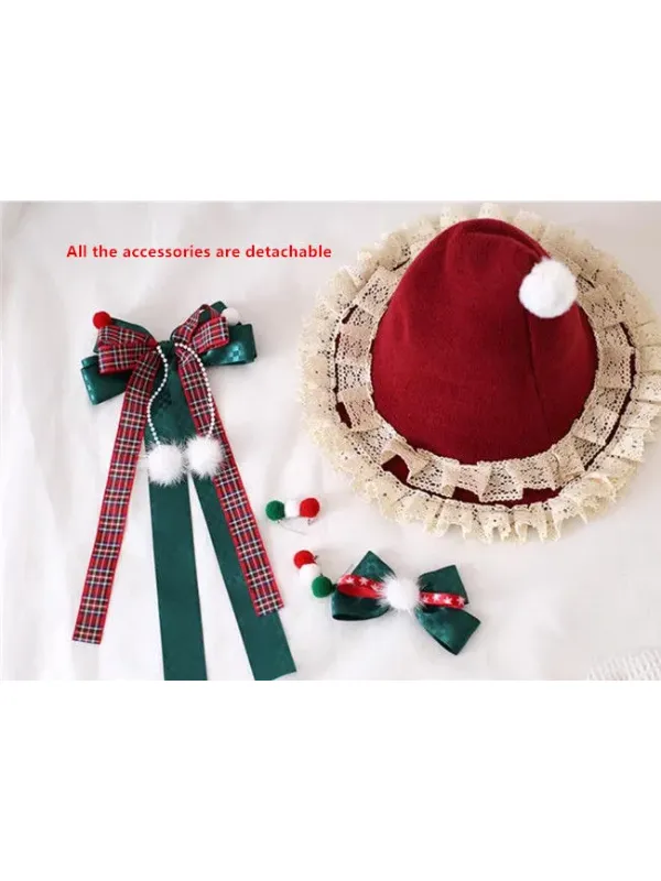 Lace Bow Christmas Hat