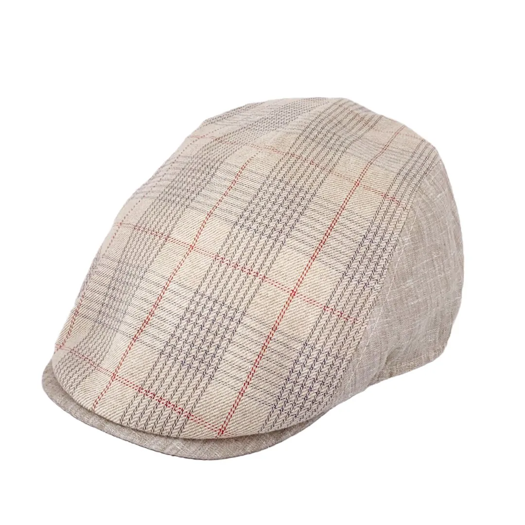 M by Flechet Check Panel Linen/Cotton Sports Cap