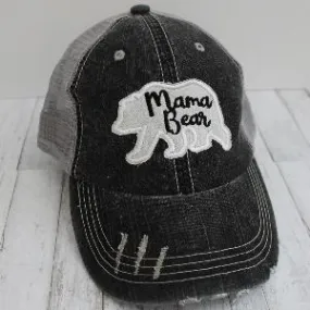Mama or Grandma Bear Grey Distressed Trucker Hat
