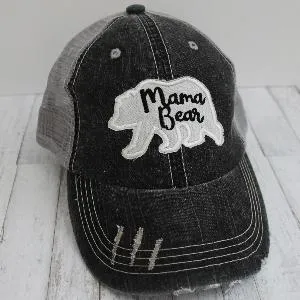Mama or Grandma Bear Grey Distressed Trucker Hat