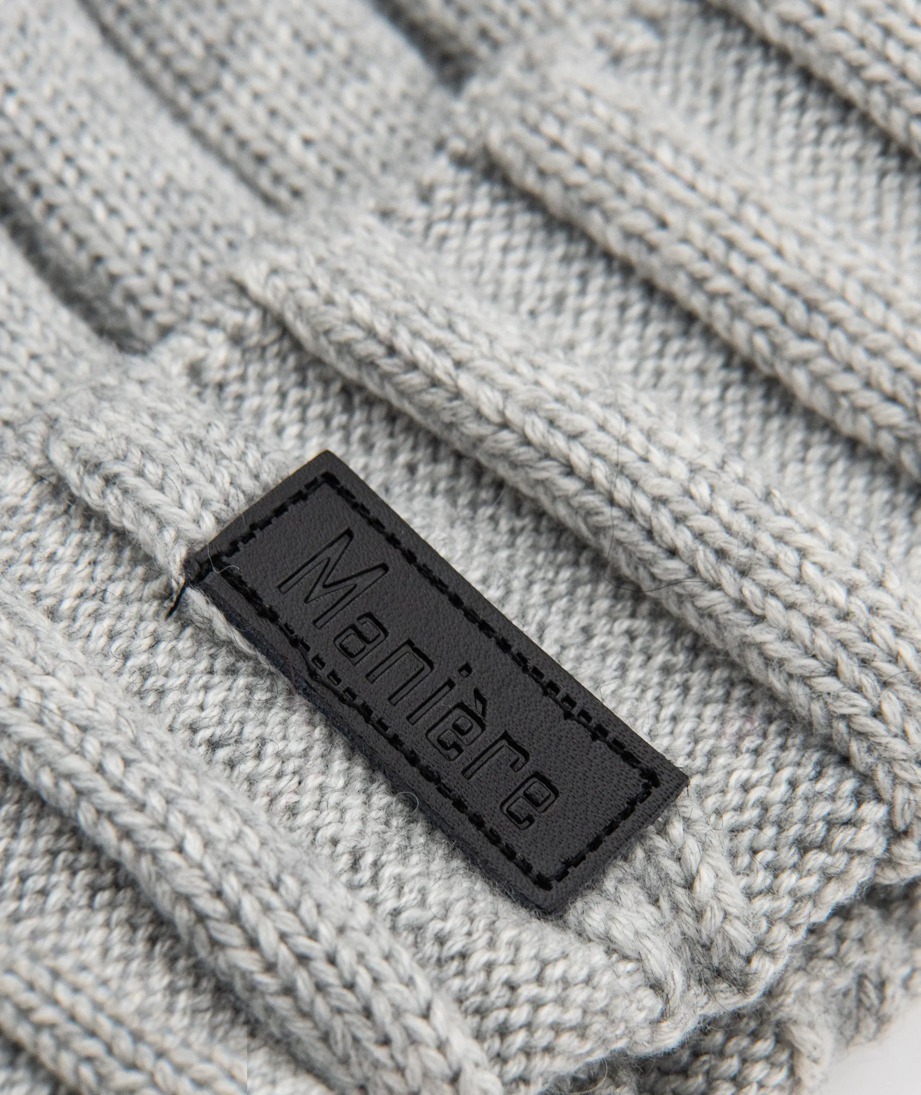 Maniere Grey Ribbed Merino Wool Hat With Grey Pom