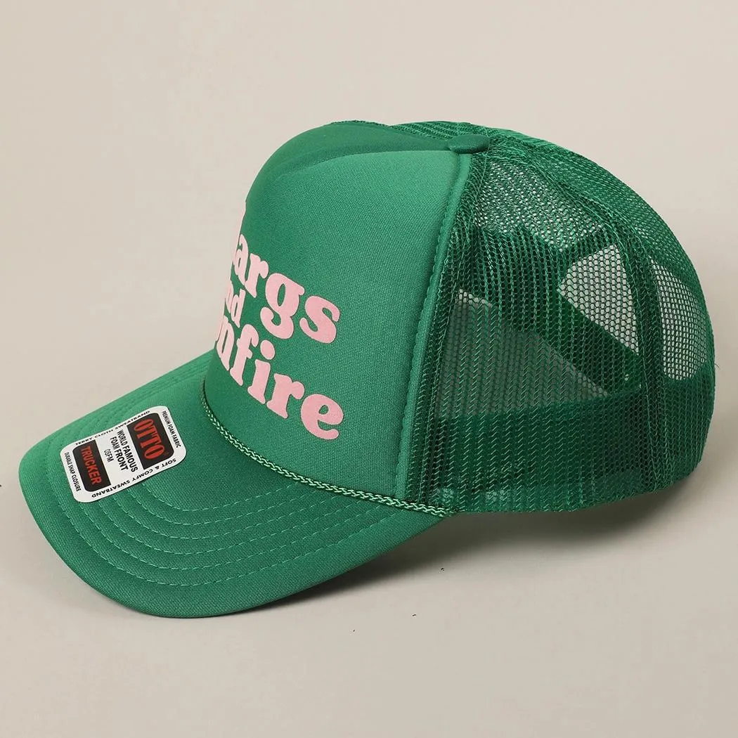 Margs and Bonfire Text Print Mesh Back Trucker Hat