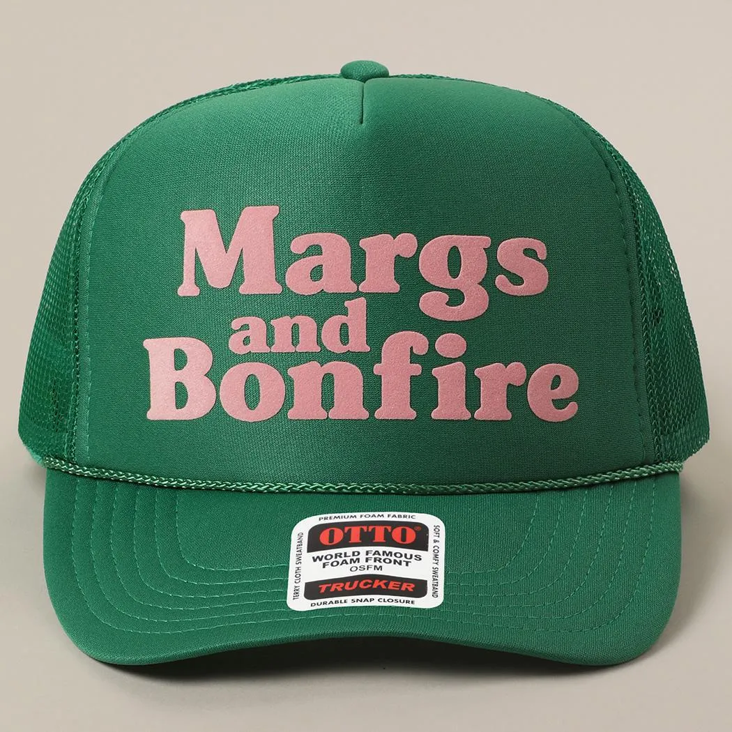 Margs and Bonfire Text Print Mesh Back Trucker Hat