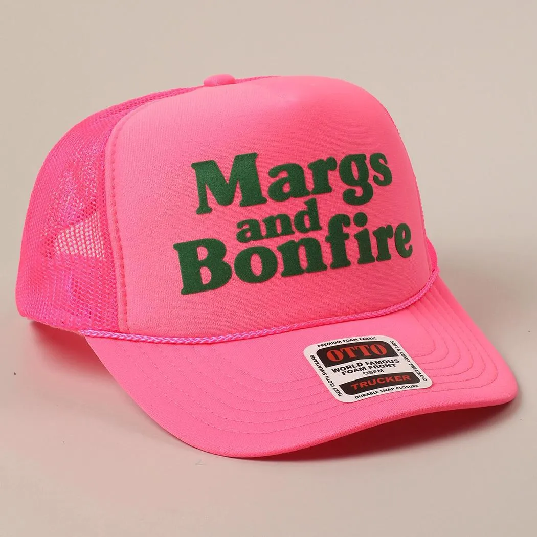 Margs and Bonfire Text Print Mesh Back Trucker Hat