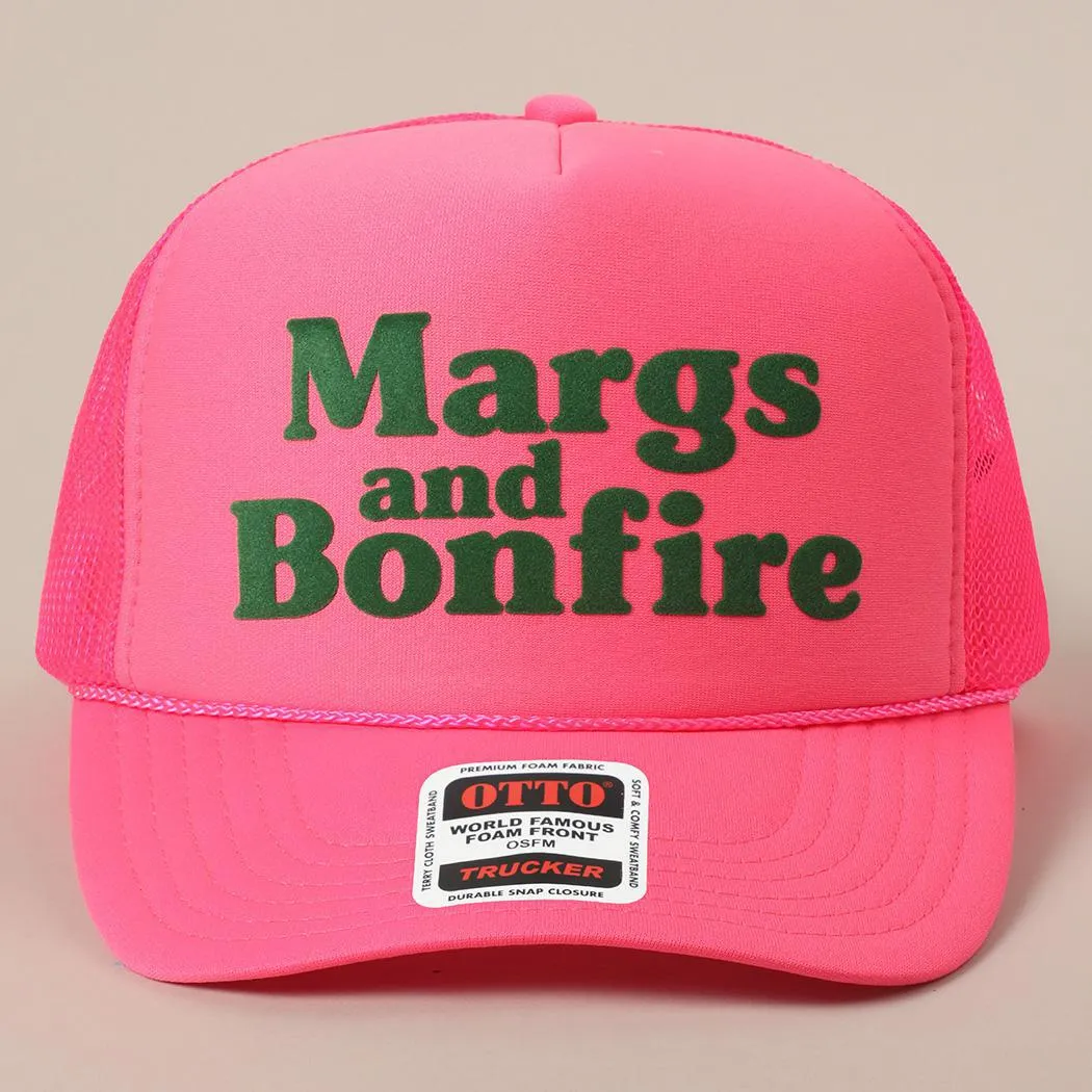 Margs and Bonfire Text Print Mesh Back Trucker Hat