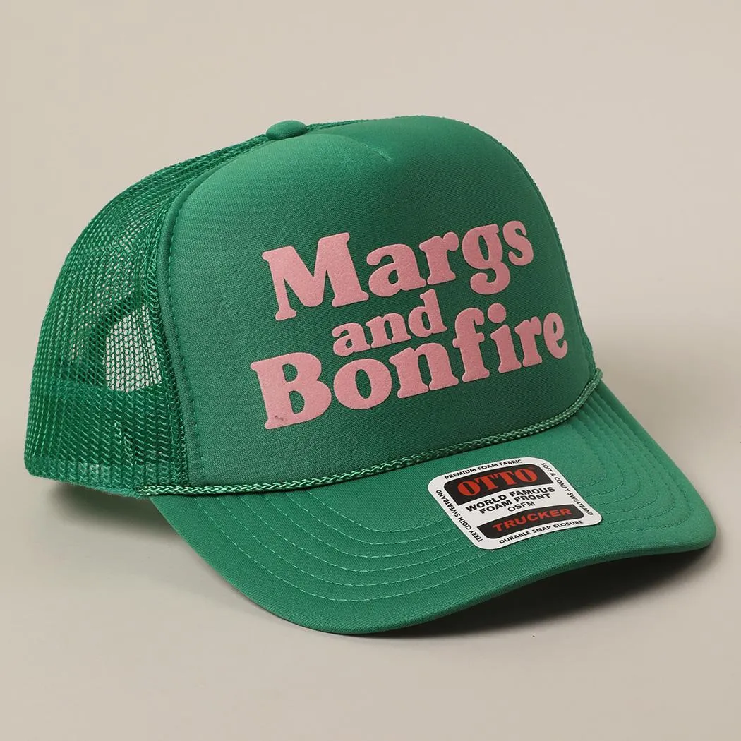 Margs and Bonfire Text Print Mesh Back Trucker Hat