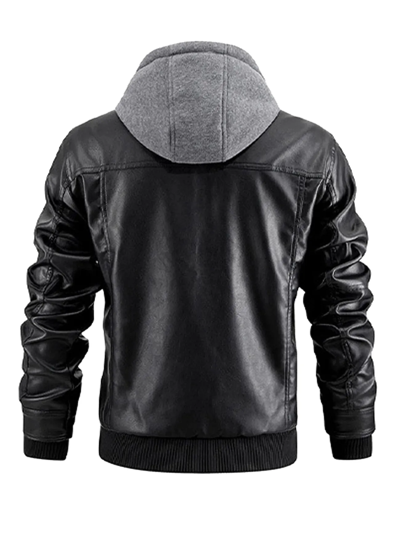Men's Leather Jacket Motorcycle Slim Fit Hooded PU Coat Top Autumn Winter Casual Windproof