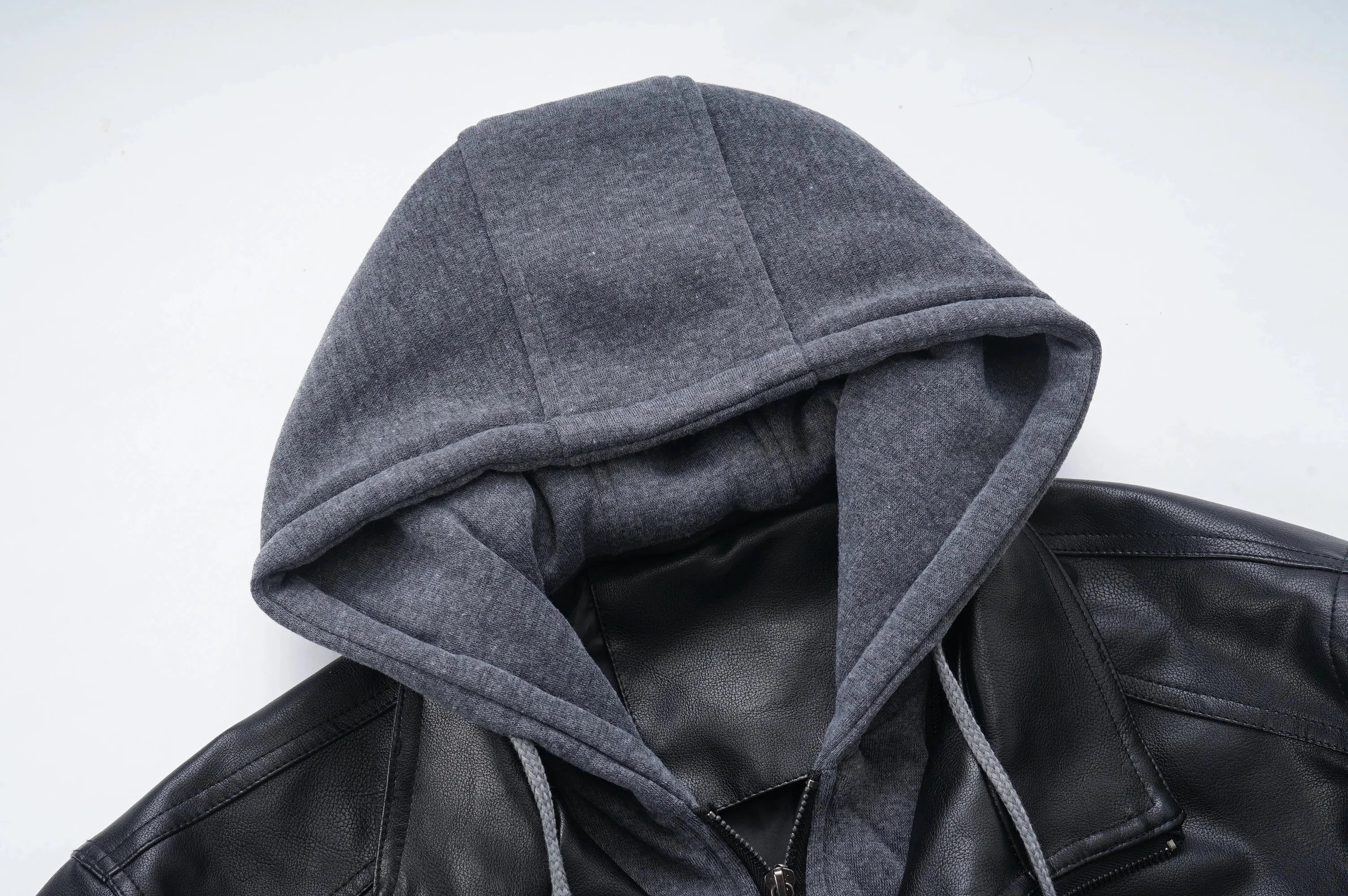 Men's Leather Jacket Motorcycle Slim Fit Hooded PU Coat Top Autumn Winter Casual Windproof